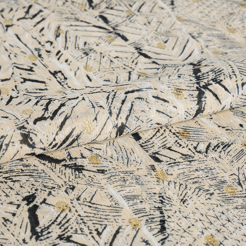 Kain Cetakan Putar Emas 75D Chiffon Crepe Tidak Sekata Messy